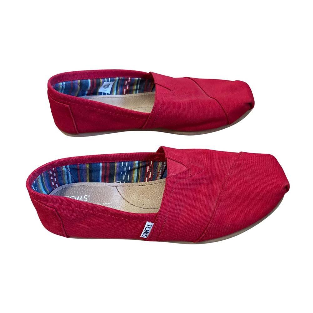 Tom’s Red Canvas Slip Ons